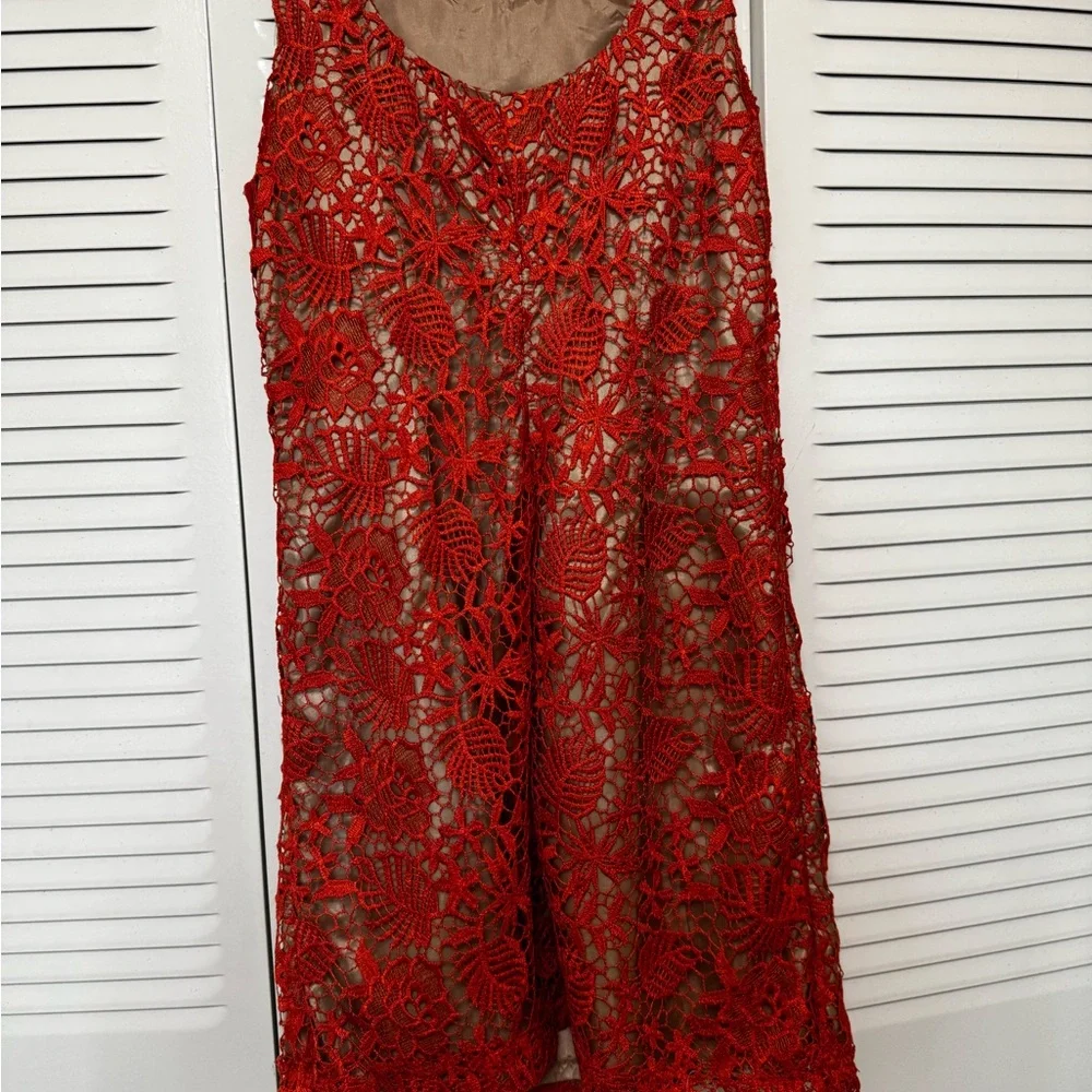 Oleg Cassini Orange Floral Lace Dress - Picture 2 of 5